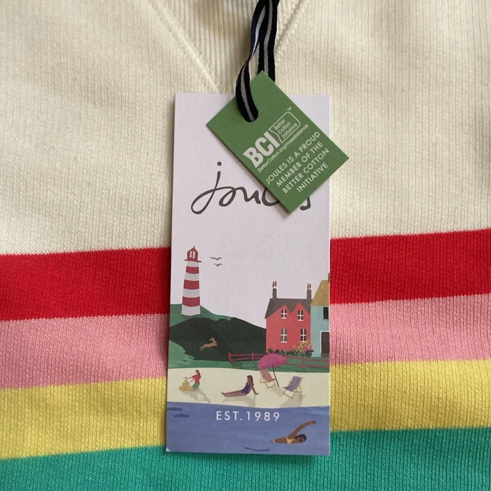 Joules Red and Yellow Monique Crewneck Rainbow Striped Sweatshirt Women’s 12 NWT - Picture 3 of 9